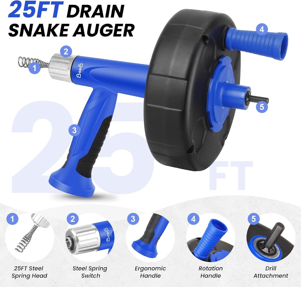 25FT Drain Snake with Drill Ad - Drain Snake Flexible recensie en prijs
